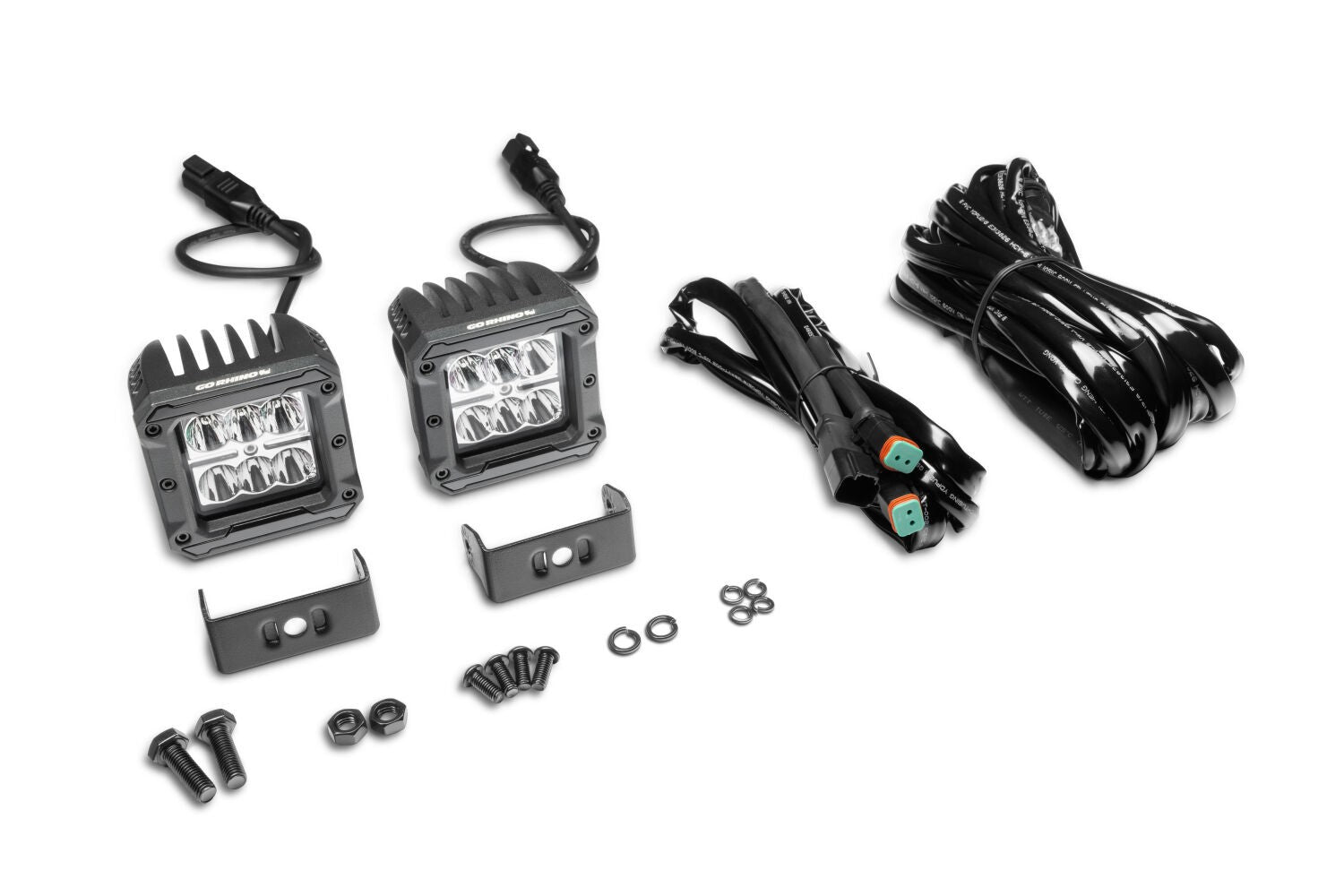 Bright Series Lights Pair of 3x3 Cube LED Spot Light Kit Black Go Rhino