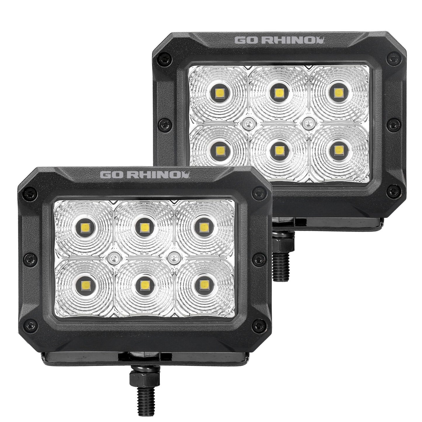 Bright Series Lights Pair of 4x3 Rectangle LED Flood Light Kit Black Go Rhino-1