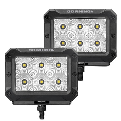 Bright Series Lights Pair of 4x3 Rectangle LED Flood Light Kit Black Go Rhino-1