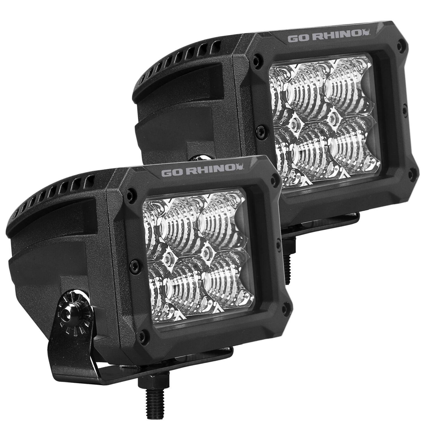 Bright Series Lights Pair of 4x3 Rectangle LED Flood Light Kit Black Go Rhino-4
