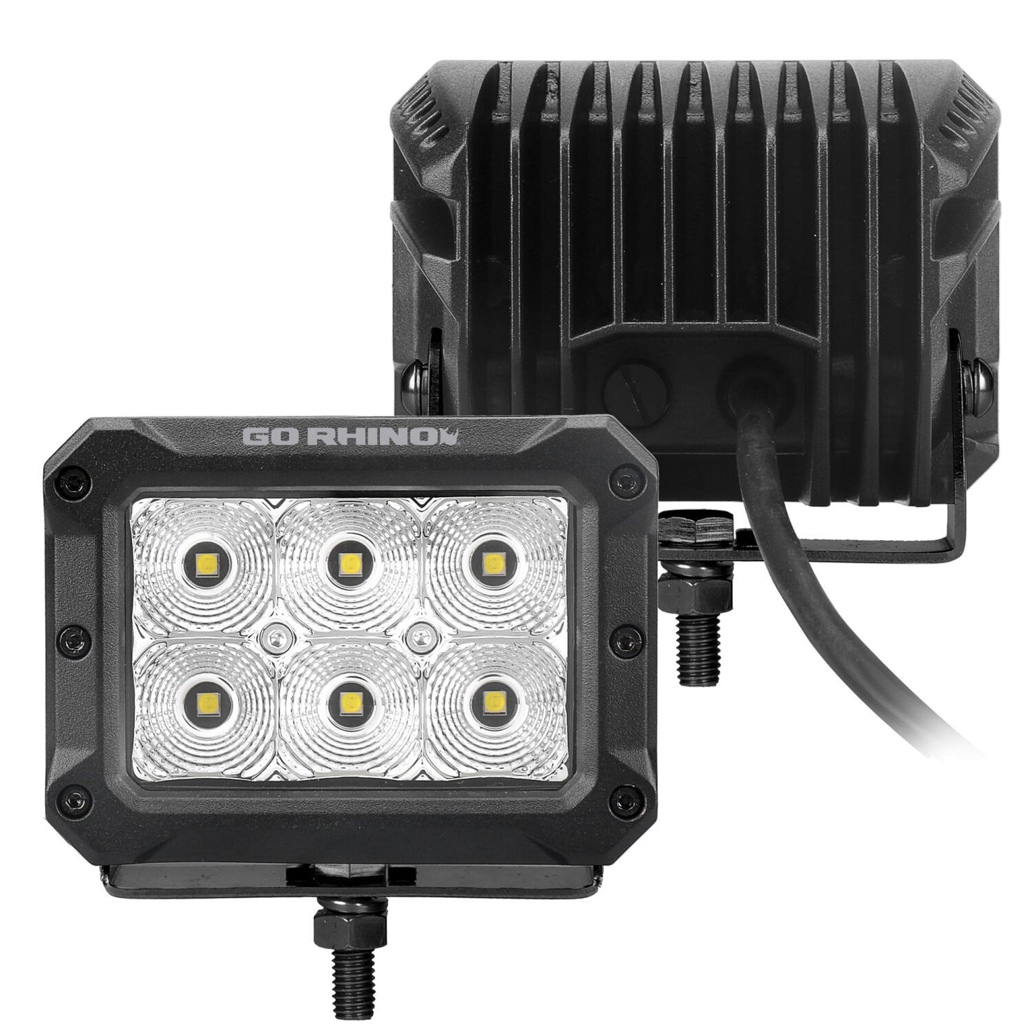 Bright Series Lights Pair of 4x3 Rectangle LED Flood Light Kit Black Go Rhino-5