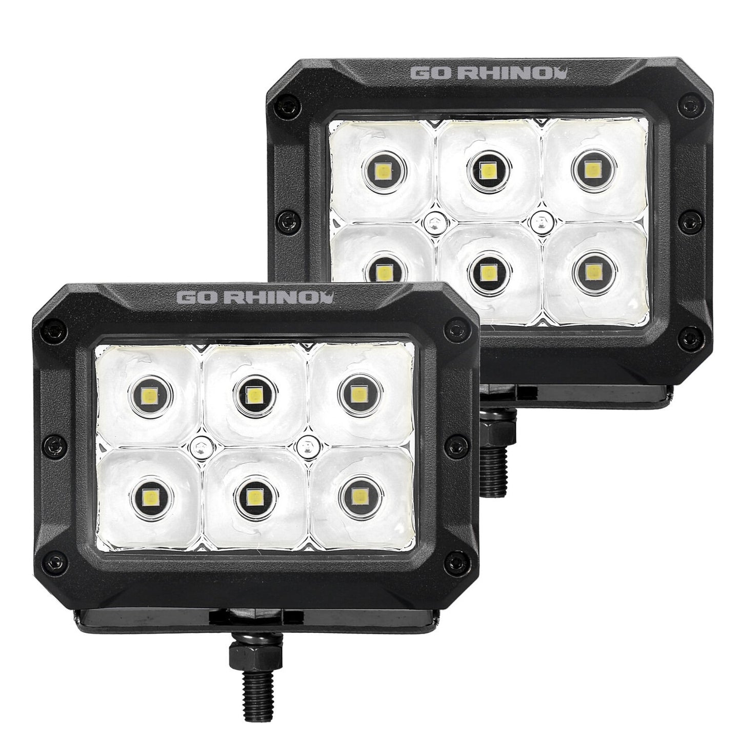Bright Series Lights Pair of 4x3 Rectangle LED Spot Light Kit Black Go Rhino-1