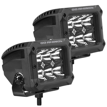 Bright Series Lights Pair of 4x3 Rectangle LED Spot Light Kit Black Go Rhino-4