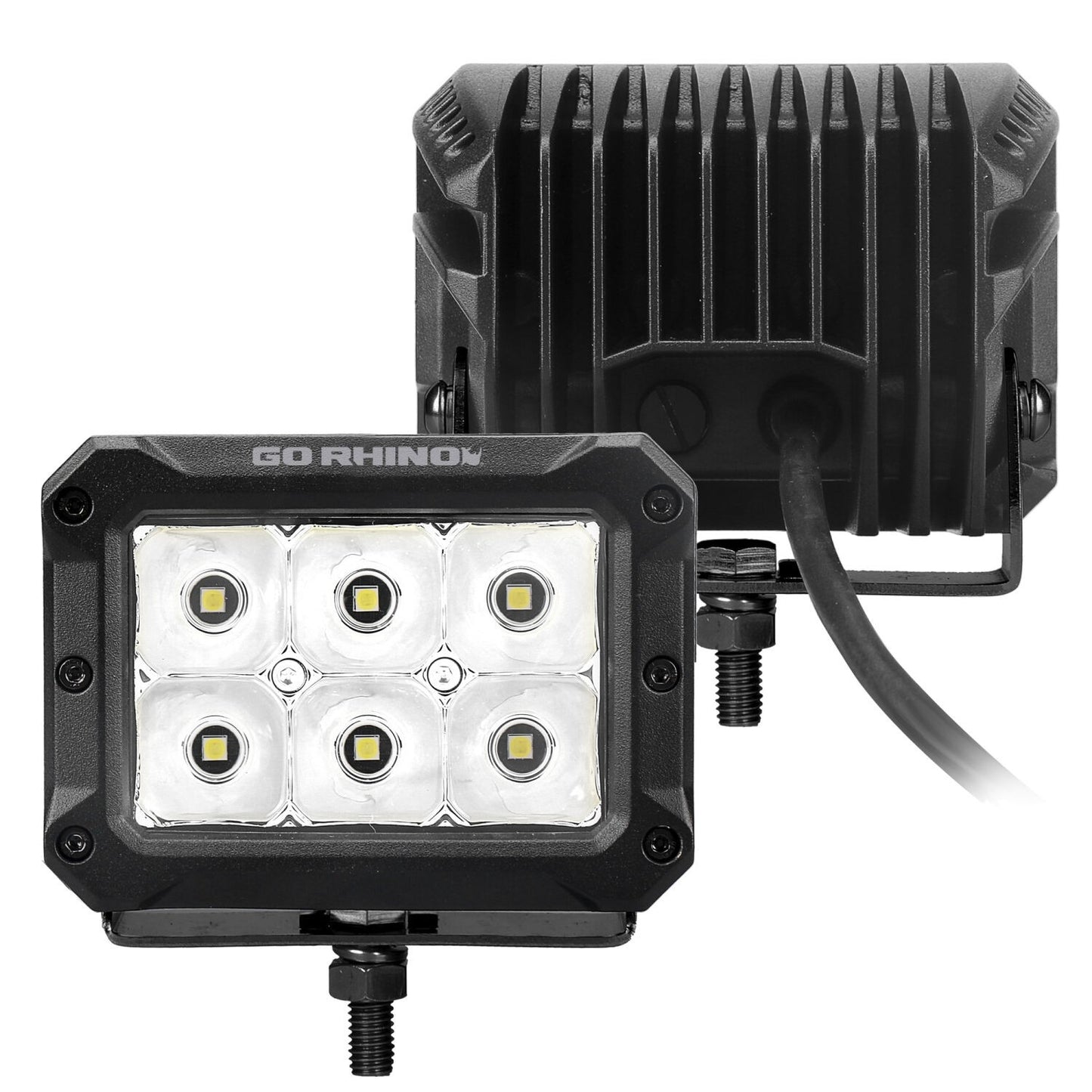 Bright Series Lights Pair of 4x3 Rectangle LED Spot Light Kit Black Go Rhino-5