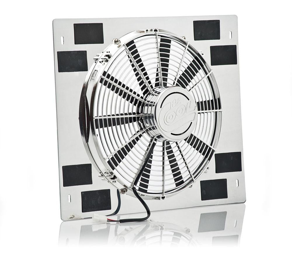 16 Inch Show and Go Stainless Shroud 22 Inch W x 18 Inch H w/Chrome Puller Fan Radiator Be Cool