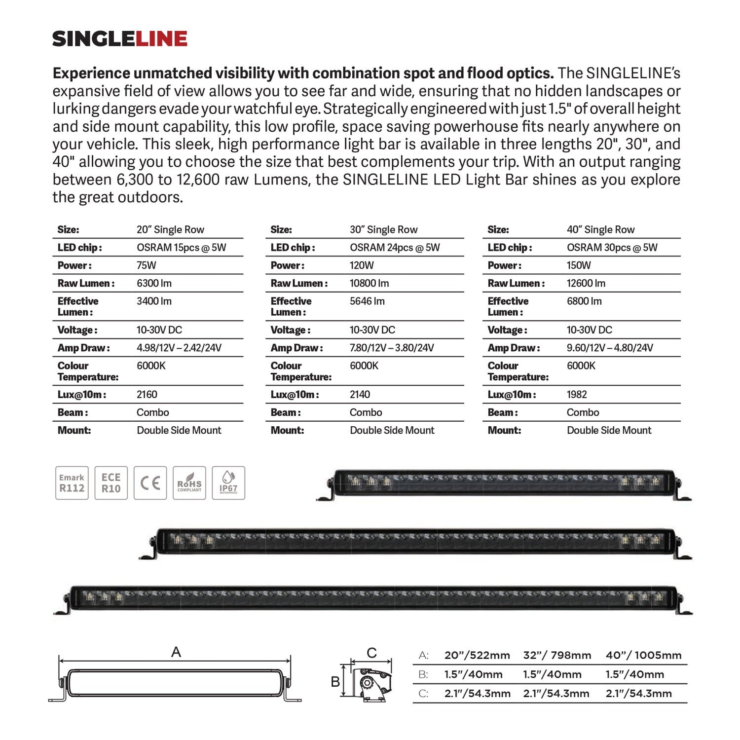 Blackout Series Lights 39.5 Inch Single Row LED Light Bar Black Go Rhino-7