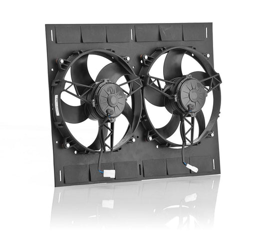 11 Inch Qualifier Euro Black Shroud 24 Inch W x 18 Inch H w/Dual Euro Black Puller Fans Radiator Be Cool