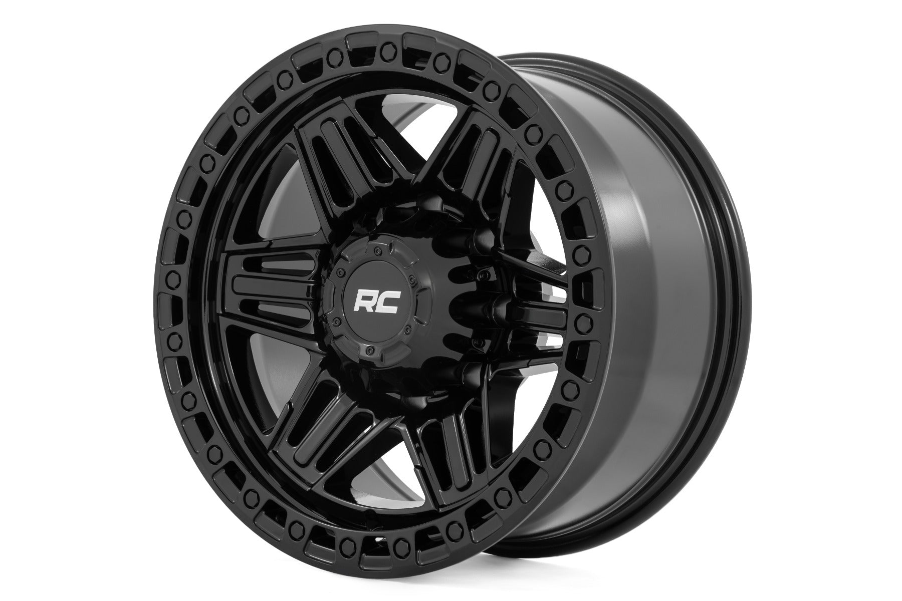 76 Series Wheel Simulated Bead Lock Gloss Black 17x9 Rough Country-6