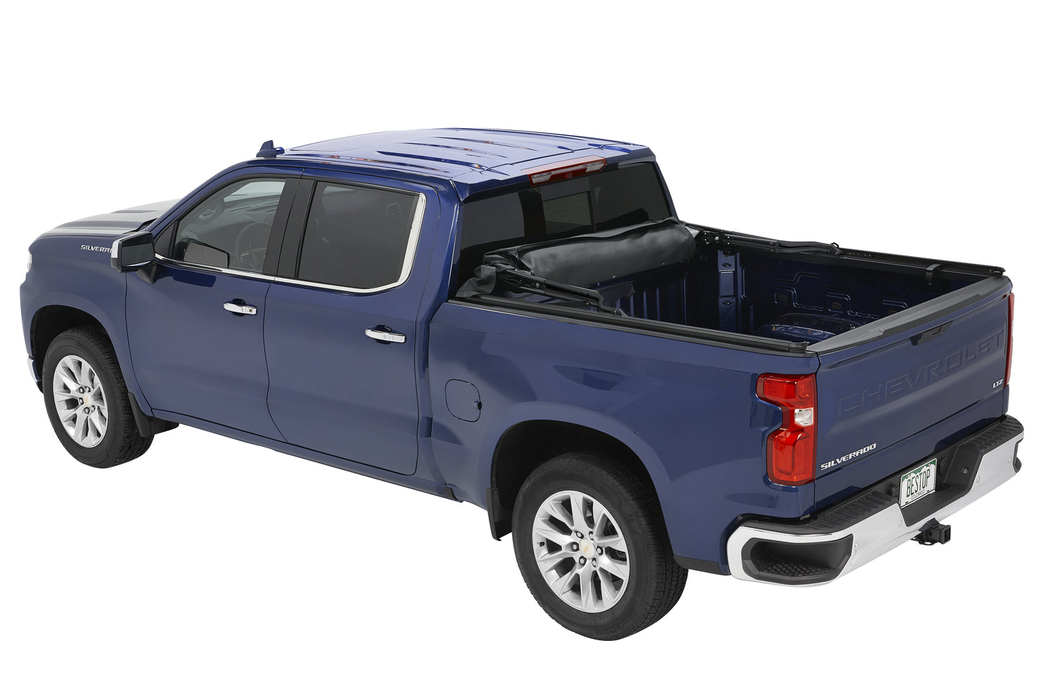 Bestop Supertop Truck Bed Cap 2 For Chevy/GMC 2019-2024 Silverado/Sierra 1500 Exc.19 Classic Black Diamond PVC Coated Sailcloth No Drill Bestop