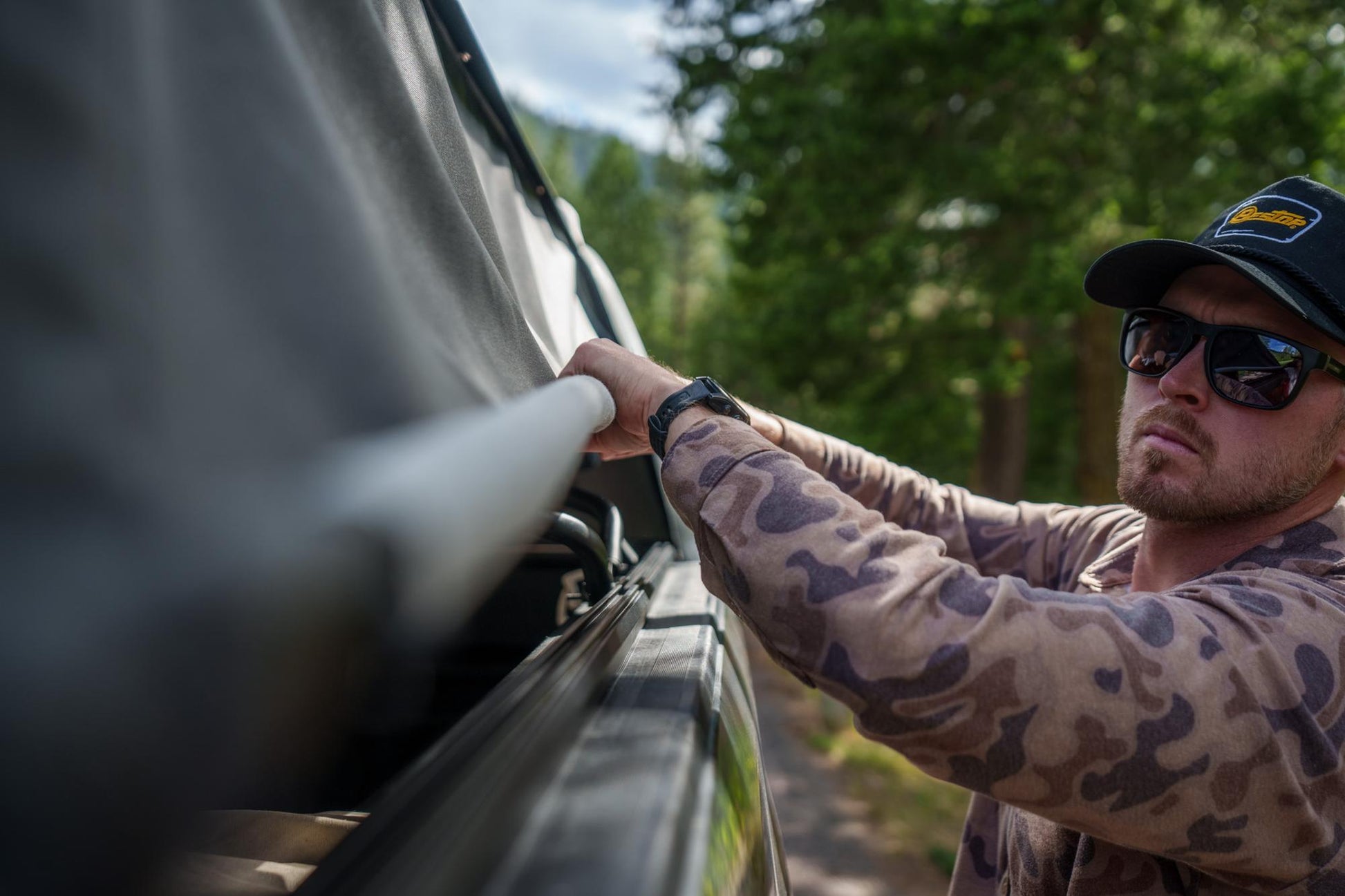 Bestop Supertop Truck Bed Cap 2 For Ford 2017-2024 F-250SD/F-350SD 6.8 Foot Black Diamond PVC Coated Sailcloth No Drill Bestop
