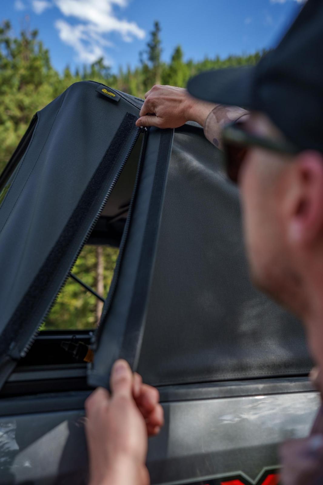 Bestop Supertop Truck Bed Cap 2 For Ford 2017-2024 F-250SD/F-350SD 6.8 Foot Black Diamond PVC Coated Sailcloth No Drill Bestop