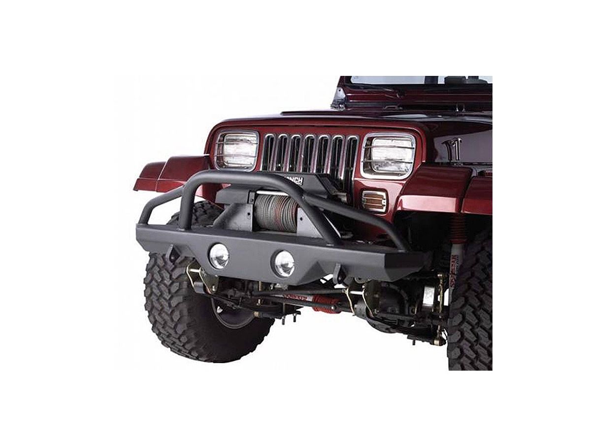 Recovery Front Bumper with Stinger for 1976-1983 Jeep CJ5, 1976-1986 Jeep CJ7, 1997-2006 Jeep Wrangler TJ, 1987-1995 Jeep Wrangler YJ, Textured Black Rampage