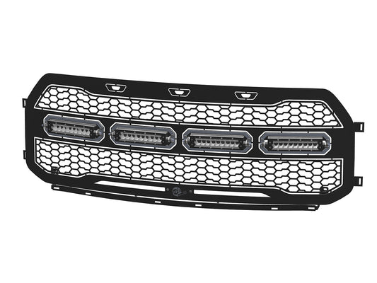 Scorpion Complete Replacement Tread Design Grille Flat Black w/ LED Lights Ford F-150 Raptor 17-20 aFe Power