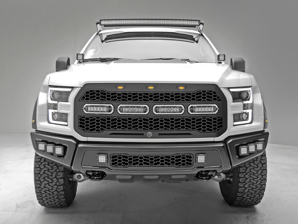 Scorpion Complete Replacement Tread Design Grille Flat Black w/ LED Lights Ford F-150 Raptor 17-20 aFe Power-2
