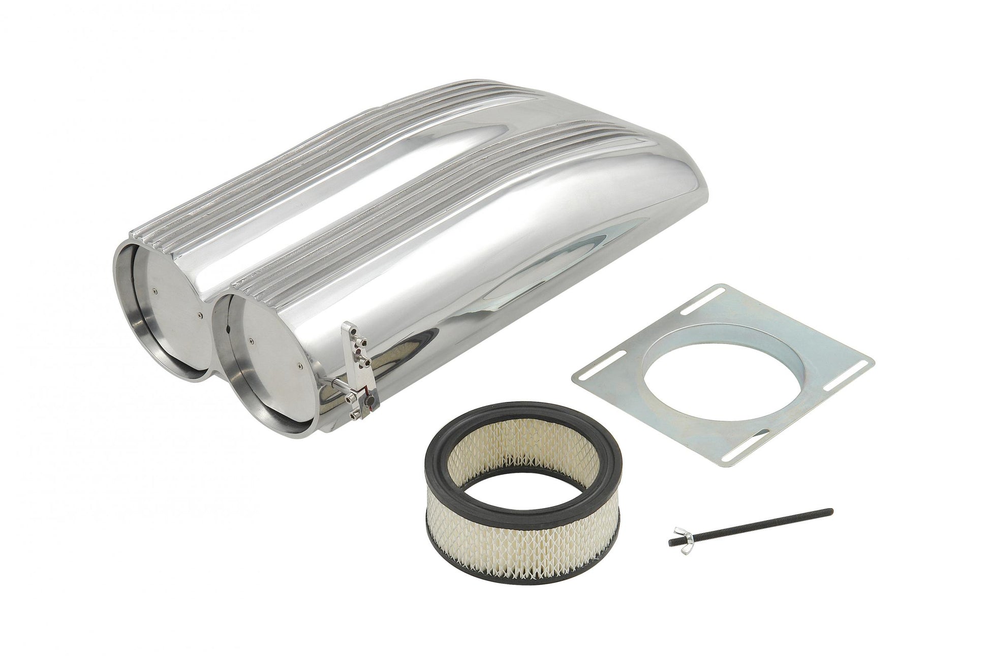 Air Scoop Double Barrel Shotgun Style Scoop Polished Aluminum Fits Single or Dual 4-Barrel Carburetors Mr Gasket