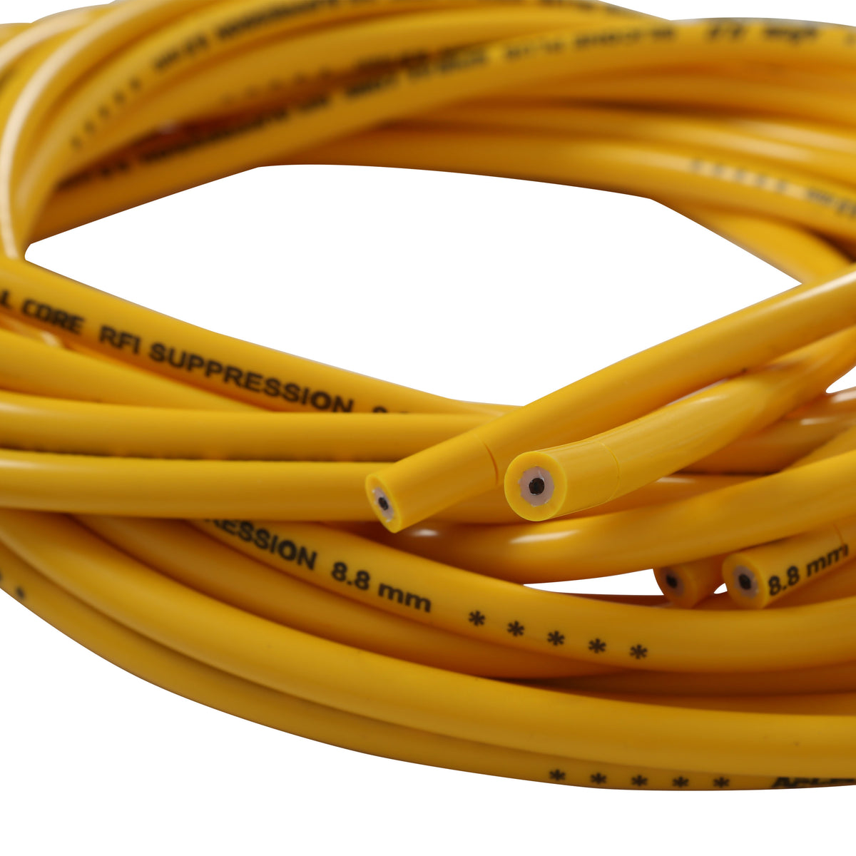 8.8MM Spiral Wire, 500 Ohms/Ft Spiral Suppression Core, Universal Yellow Wire With 90 Degree Red Boots, Female Socket/Points Style Dist Cap, V8 Set ACCEL-2