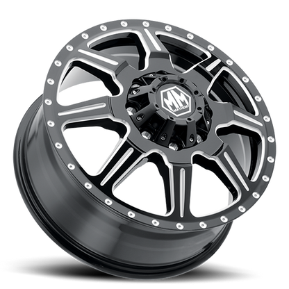 Dually Monstir Dually 8101 GB-M 22x8.25 Front Dually Milled Spokes Black Cast Aluminum Mayhem Wheels-3