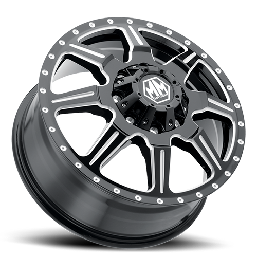 Dually Monstir Dually 8101 GB-M 22x8.25 Front Dually Milled Spokes Black Cast Aluminum Mayhem Wheels-2