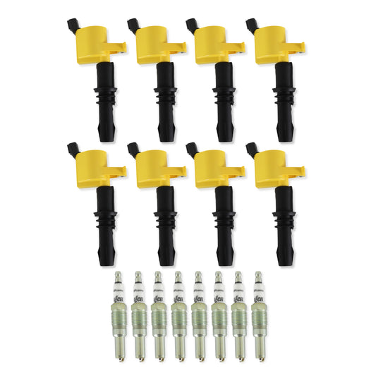 Ignition Upgrade Kit- 2004-2008 Ford 4.6L/5.4L/6.8L 3-Valve, Yellow 8-Pack Includes 8-Pack Of Hp Copper Spark Plugs (P/N 8160) & 8-Pack Of Ignition Coil (P/N 140033-8) ACCEL