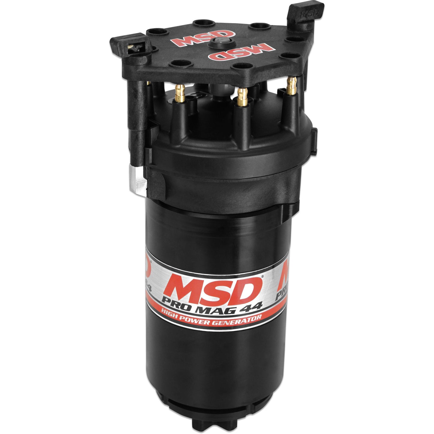 Pro Mag 44 Amp Generator, Cw Rotation Standard Cap, Band Clamp This Red Pro-Mag 44 Generator Is Clockwise Rotation, Utilizes A Cross Drive A Standard Diameter Cap Rotor And A Wire Retainer MSD Ignition