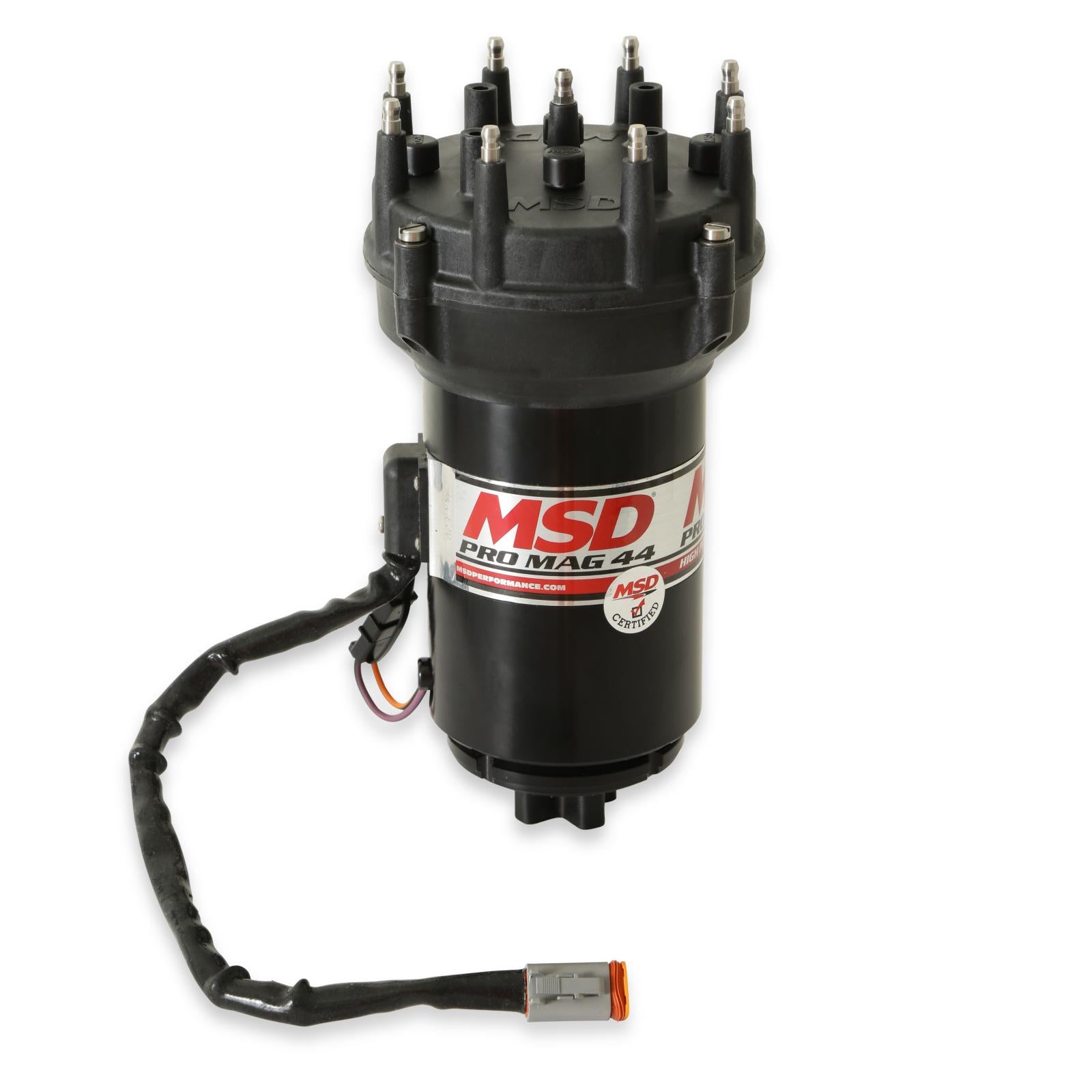 Pro Mag 44 Amp Generator, Cw Rotation, Black Pro Cap, Band Clamp This Black Pro-Mag 44 Generator Is Clockwise Rotation, Utilizes A Cross Drive, Pro-Cap (5 Inch Diameter), Rotor And A Wire Retainer MSD Ignition