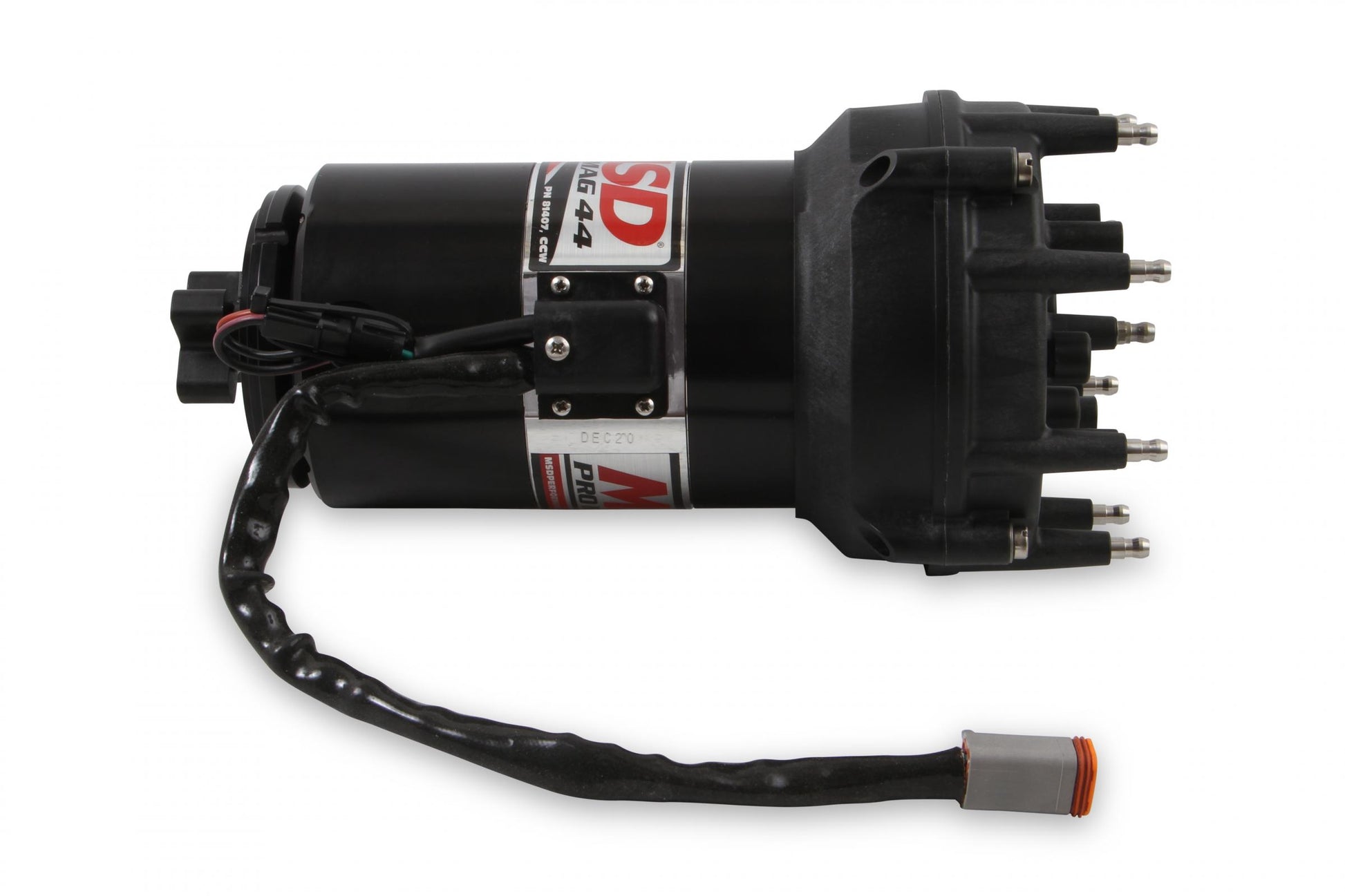 Pro Mag 44 Amp Generator, Ccw Rotation, Black Pro Cap, Band Clamp Black Pro-Mag 44 Generator Is Counterclockwise, Utilizes A Cross Drive, Pro-Cap (5 Inch Diameter), Rotor And A Wire Retainer MSD Ignition-5