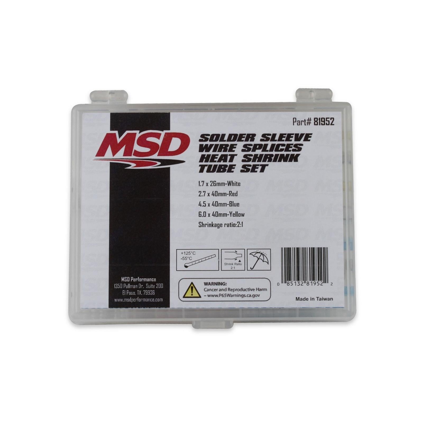 Solder Sleeve Wire Splice Kit 42 Piece Solder Sleeve Splice Heat Shrink Kit, White, Red, Blue And Yellow With 2:1 Shrink Ratio MSD Ignition