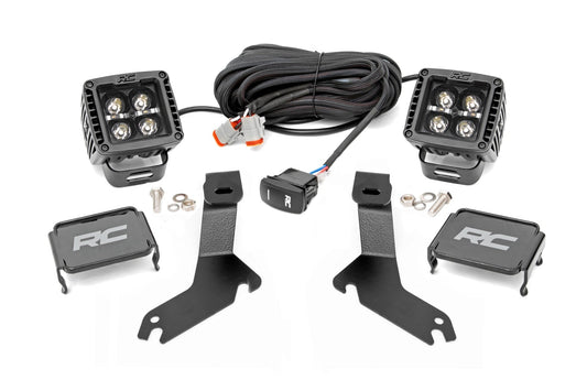 LED Light Kit Ditch Mount 2 Inch Black Pair Amber DRL Chevy Silverado 1500 (99-06) Rough Country