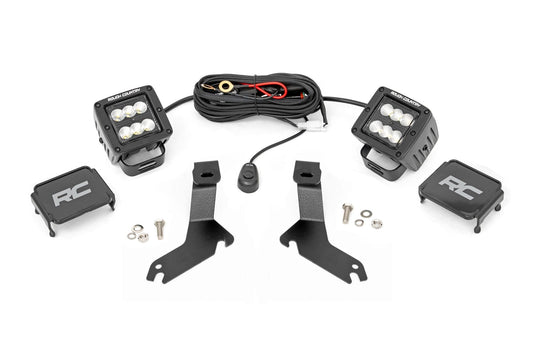LED Light Kit Ditch Mount 2 Inch Black Pair Flood Chevy Silverado 1500 (99-06)/Tahoe (00-06) Rough Country