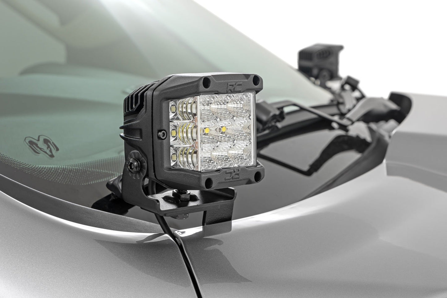 LED Light Kit Ditch Mount 2 Inch Black Pair Amber DRL Ram 1500 (19-26) Rough Country-1