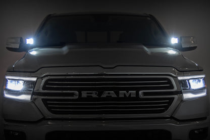 LED Light Kit Ditch Mount 2 Inch Black Pair Amber DRL Ram 1500 (19-26) Rough Country-3