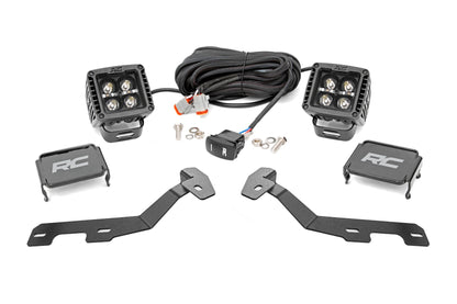 LED Light Kit Ditch Mount 2 Inch Black Pair White DRL Ram 1500 (19-26) Rough Country