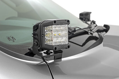 LED Light Kit Ditch Mount 2 Inch Black Pair White DRL Ram 1500 (19-26) Rough Country-1