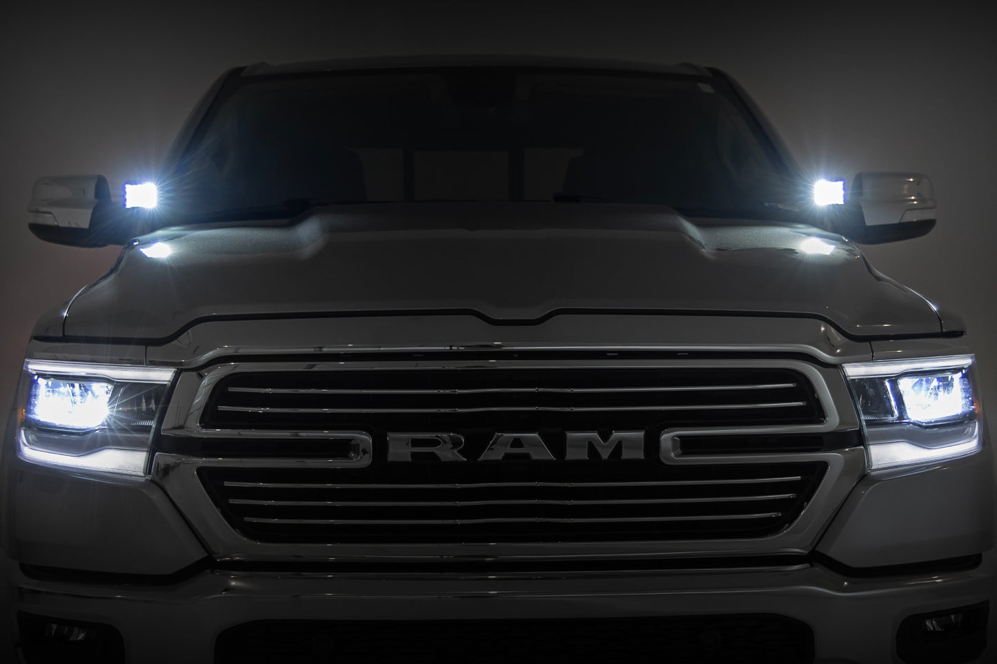 LED Light Kit Ditch Mount 2 Inch Black Pair White DRL Ram 1500 (19-26) Rough Country-3