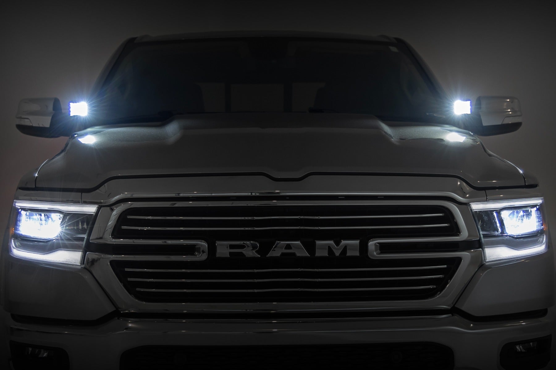 LED Light Kit Ditch Mount 2 Inch Black Pair White DRL Ram 1500 (19-26) Rough Country-3