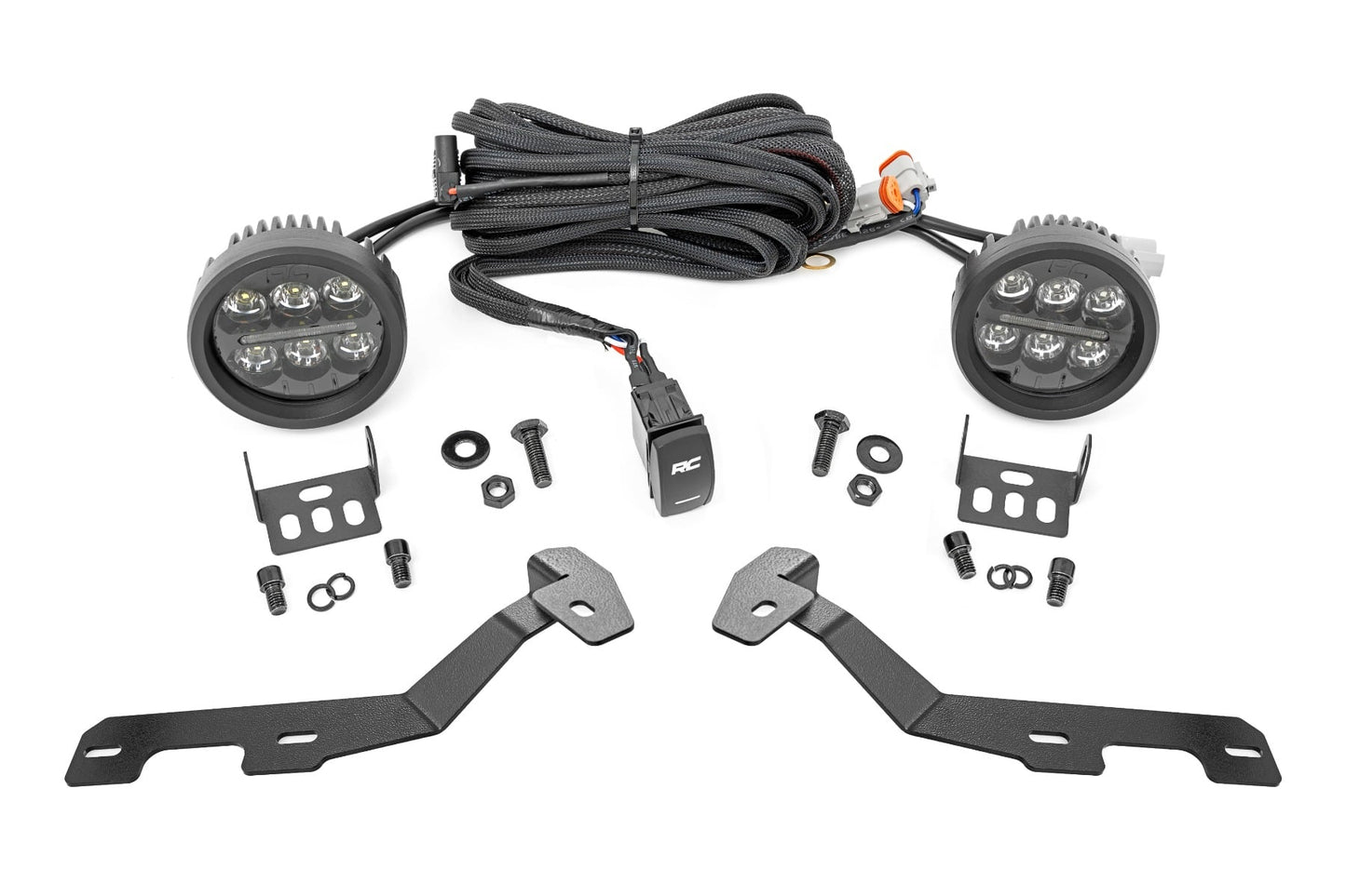 LED Light Kit Ditch Mount Black Series Round 3.5 Inch Amber DRL Ram 1500 (19-26) Rough Country