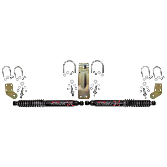 Black MAX Dual Steering Stabilizer Kit With Black Cylinders and Black Boots 2005-2023 Ford F250/F350 Super Duty Skyjacker