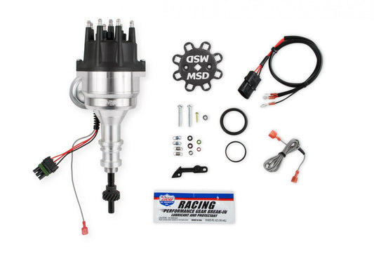 Distributor, Ford 289/302, Ready-To-Run, Black Cap, Steel Gear 'S Pro-Billet Distributor With Small Diameter Black Cap And Ready To Run W/Vacuum Advance And Steel Gear, No Box Needed MSD Ignition