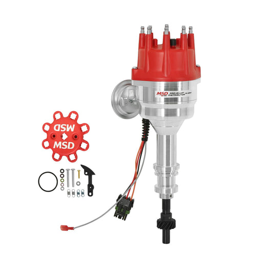 Ford 351W Ready-To-Run Pro-Billet Distributor Steel Gear Ready-To-Run Distributors Include A Built-In Module. No Control Required. Includes An Steel Gear And A Rev Limiter MSD Ignition