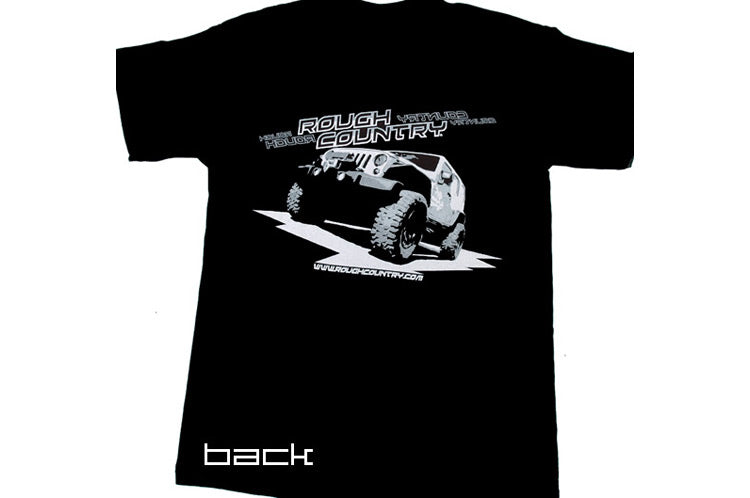 Short Sleeve T 100 Percent Preshrunk Cotton Front vertical logo Back Jeep design Size XLarge Color Black Rough Country