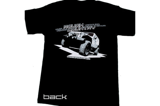Short Sleeve T 100 Percent Preshrunk Cotton Front vertical logo Back Jeep design Size XLarge Color Black Rough Country