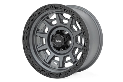 85 Series Wheel Simulated Beadlock Gunmetal Gray/Black 17x9 5x4.5 -12mm Rough Country
