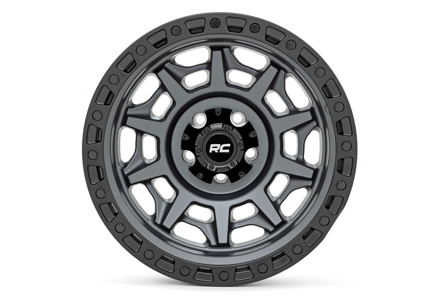 Rough Country Rough Country 85 Series Wheel Simulated Beadlock Gunmetal Gray/Black 17x9 5x4.5 -12mm Rough Country