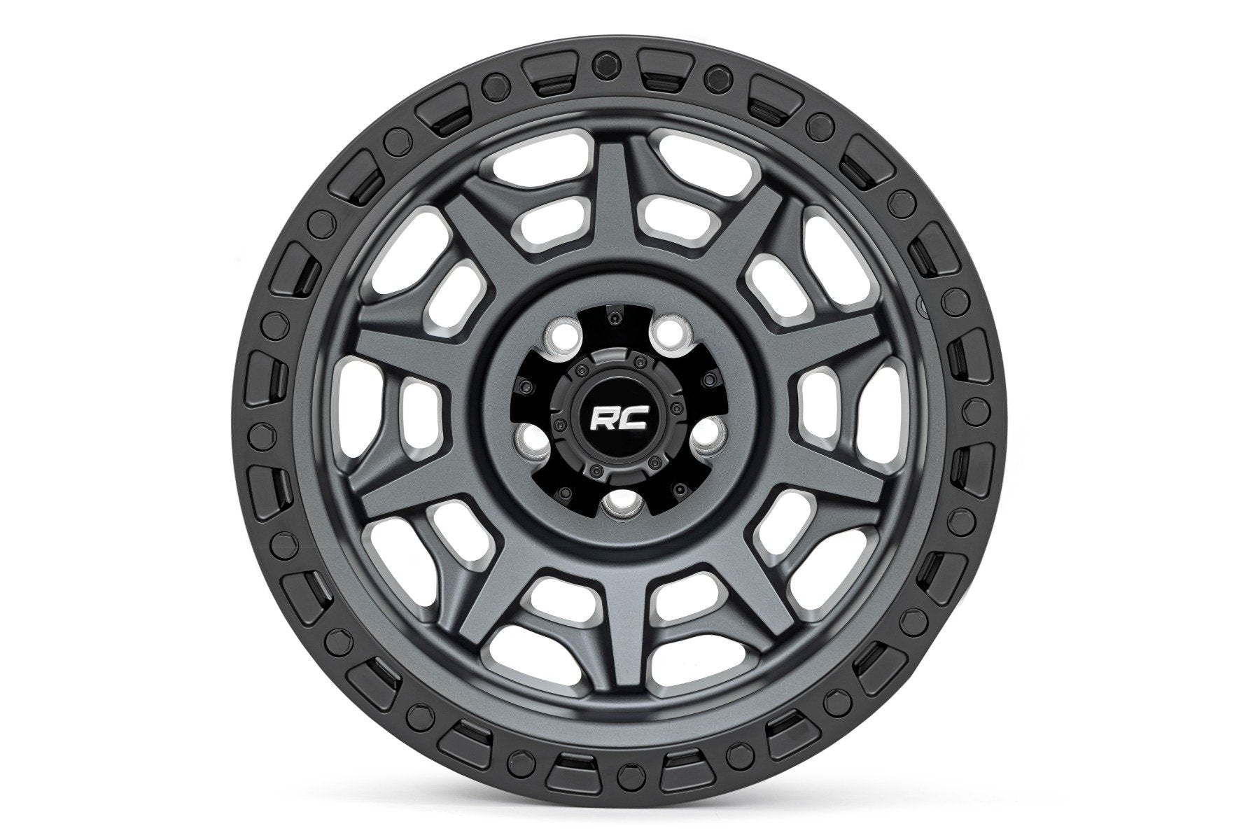 Rough Country Rough Country 85 Series Wheel Simulated Beadlock Gunmetal Gray/Black 17x9 5x4.5 -12mm Rough Country