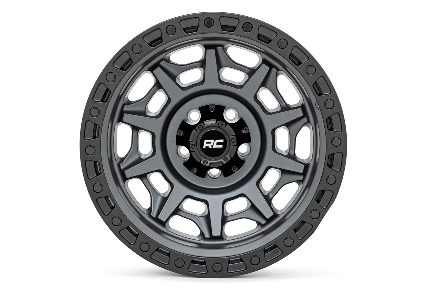 Rough Country Rough Country 85 Series Wheel Simulated Beadlock Gunmetal Gray/Black 17x9 5x5 -12mm Rough Country