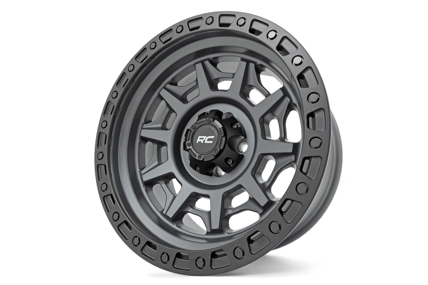 Rough Country Rough Country 85 Series Wheel Simulated Beadlock Gunmetal Gray/Black 17x9 5x5 -12mm Rough Country