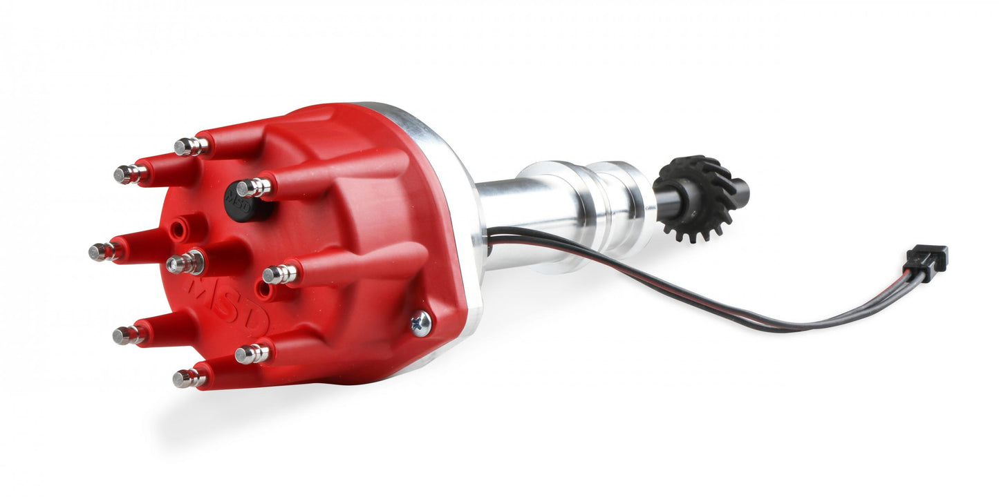 Distributor Ford 351C-460, Pro Billet, Small Cap, Steel Gear 'S Pro-Billet Small Diameter Distributor W/Red Cap And Steel Gear, Fits 351C, 351M, 400, 429, 460 With Iron Gear. Must Be Used With An 6, 7 Or 8-Series MSD Ignition-8