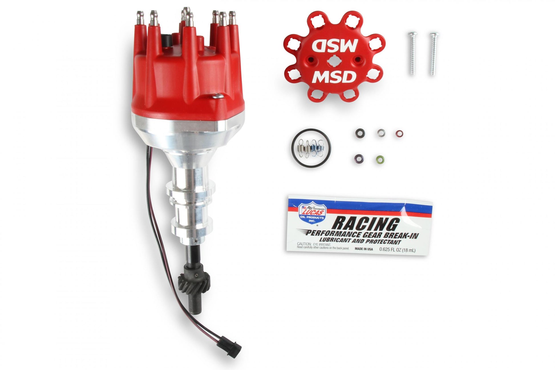 Distributor, Ford 351W/Steel Gear/Holley Hi-Ram 'S Pro-Billet Small Diameter Distributor W/Red Cap And Steel Gear, Requires The Use Of 6, 7, 8 Series And Designed To Fit Holley 351W Hi-Ram Carburetor Intake Manifolds MSD Ignition