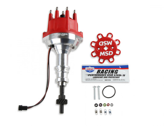 Distributor Ford 289-302, Billet, Small Cap, Steel Gear 'S Pro-Billet Small Diameter Distributor W/Red Cap And Steel Gear, Requires The Use Of 6, 7, 8 Series MSD Ignition
