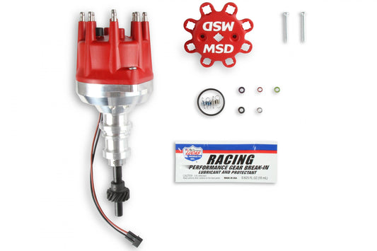 Distributor, Ford 289-302/Steel Gear/Holley Hi-Ram 'S Pro-Billet Small Diameter Distributor W/Red Cap And Steel Gear MSD Ignition